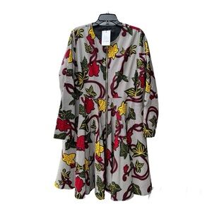 NWT Mae Otti African Ivy Print Zipper Front Flair Skirt Long Sleeve Women SZ XL